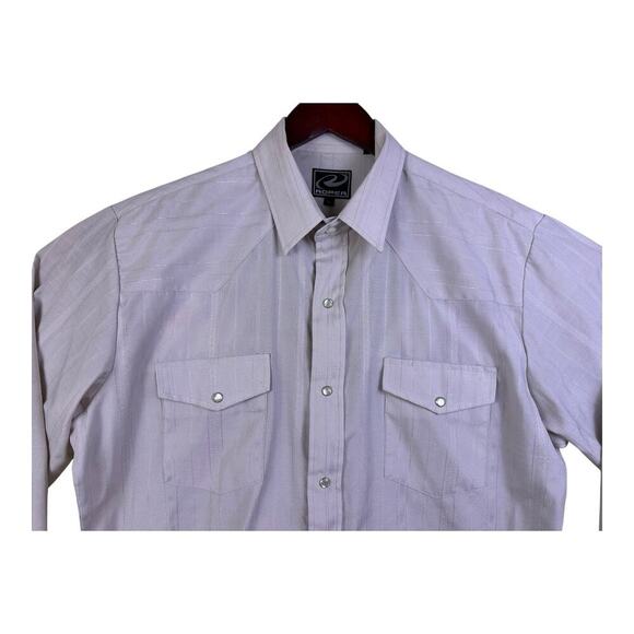 Roper Pearl Snap Shirt Mens Large Cream White 2 Pocket Western Cowboy Rodeo - Picture 2 of 16